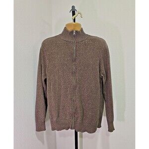 Preppy Academia Brown Mock Neck Full Zip Cardigan Sweater Mens Sz Large Dockers